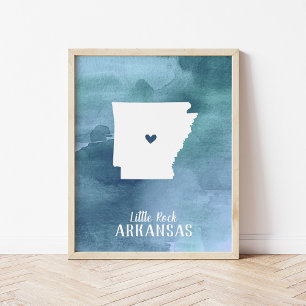 Arkansas Map Blue Watercolor Personalisiert Art Poster