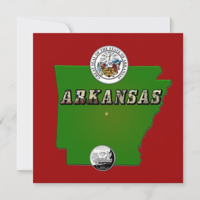 Arkansas Map, Siegel und Staat Imitate Quarter Einladung (Vorderseite)