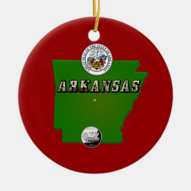 Arkansas Map, Siegel und Staat Imitate Quarter Keramik Ornament (Vorne)