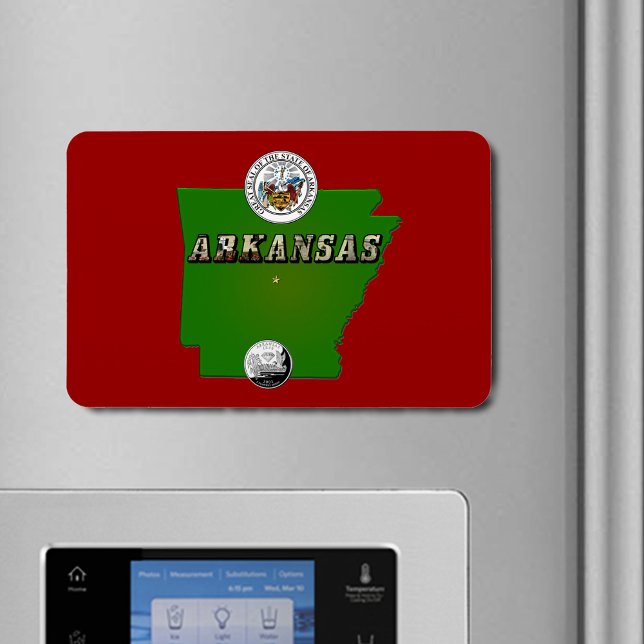 Arkansas Map, Siegel und Staat Imitate Quarter Magnet (Arkansas Map, Seal and State Faux Quarter Flexible Magnet)