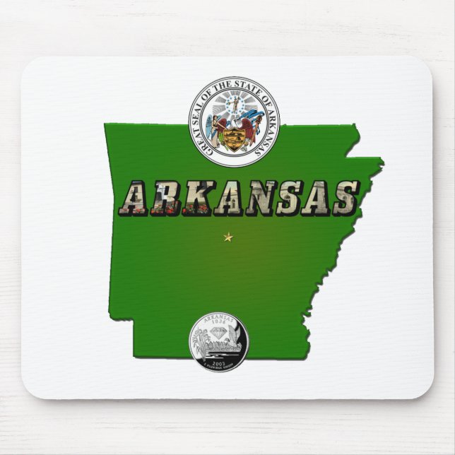 Arkansas Map, Siegel und Staat Imitate Quarter Mousepad (Vorne)