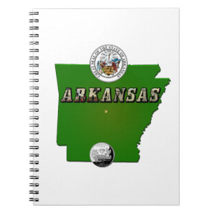 Arkansas Map, Siegel und Staat Imitate Quarter Notizblock