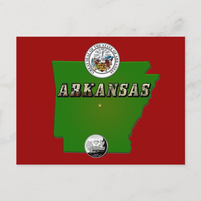 Arkansas Map, Siegel und Staat Imitate Quarter Postkarte (Vorderseite)