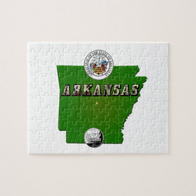 Arkansas Map, Siegel und Staat Imitate Quarter Puzzle (Horizontal)