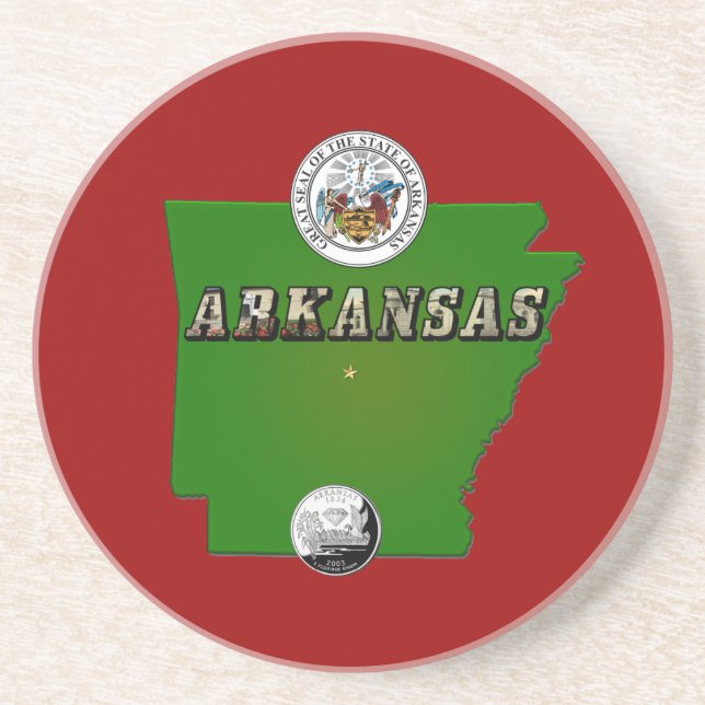 Arkansas Map, Siegel und Staat Imitate Quarter Sandstein Untersetzer (Vorne)