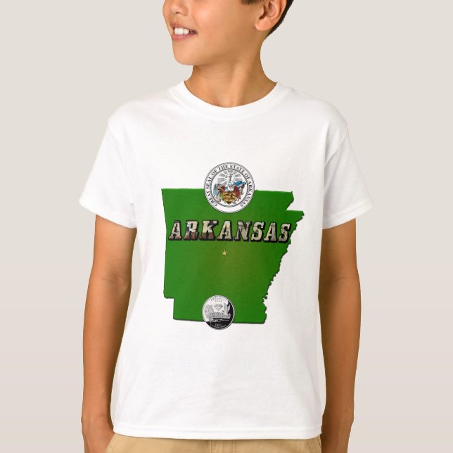 Arkansas Map, Siegel und Staat Imitate Quarter T-Shirt (Vorderseite)