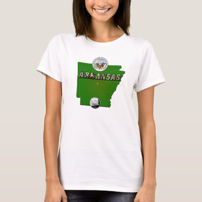 Arkansas Map, Siegel und Staat Imitate Quarter T-Shirt (Vorderseite)
