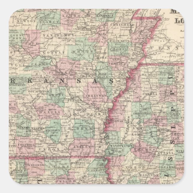 Arkansas, Mississippi und Louisiana Quadratischer Aufkleber (Vorderseite)
