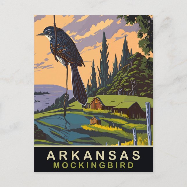 Arkansas, Mockingbird auf einem Bauernhof, Reisen Postkarte (Vorderseite)