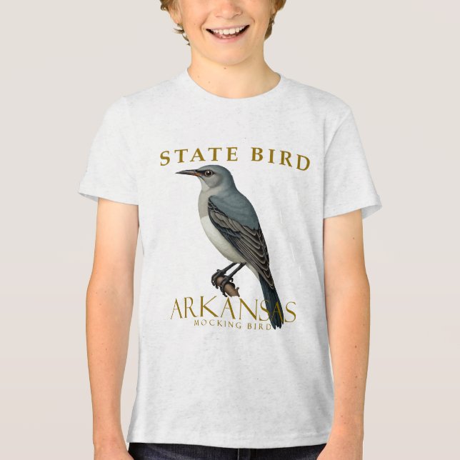 Arkansas Mockingbird Bird Design Tri-Blend Shirt (Vorderseite)