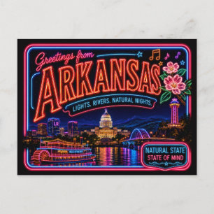Arkansas Neon State Retro Vintage Postkarte