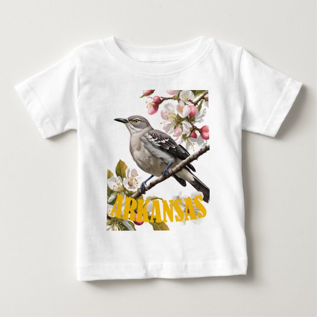 Arkansas Nördlicher Spottdrossel umgeben von Apfel Baby T-shirt (Vorderseite)