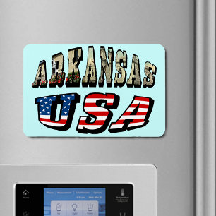 Arkansas Picture und USA Flag Text Magnet
