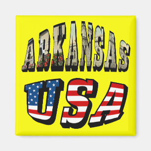 Arkansas Picture und USA Flag Text Magnet