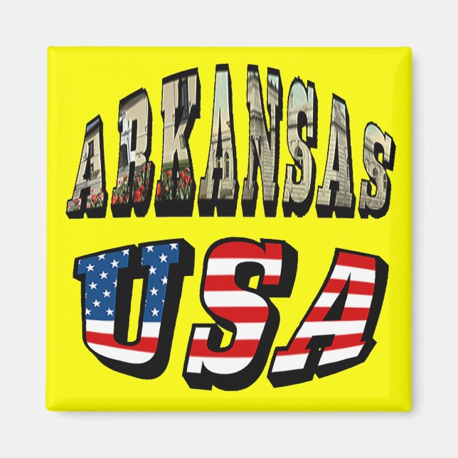Arkansas Picture und USA Flag Text Magnet (Vorne)