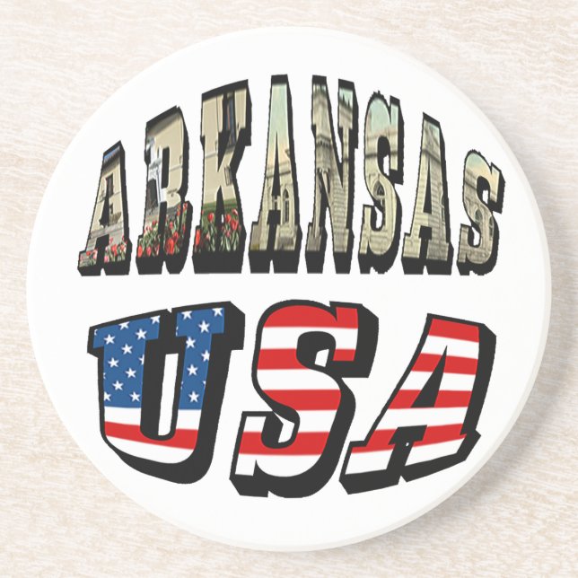 Arkansas Picture und USA Flag Text Sandstein Untersetzer (Vorne)