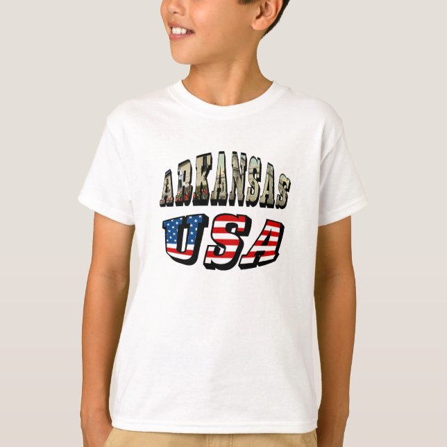 Arkansas Picture und USA Flag Text T-Shirt (Vorderseite)
