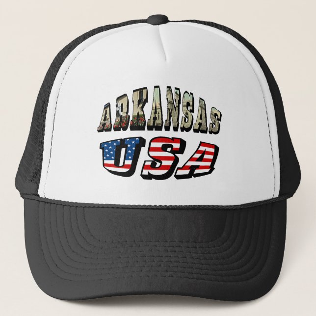 Arkansas Picture und USA Flag Text Truckerkappe (Vorderseite)