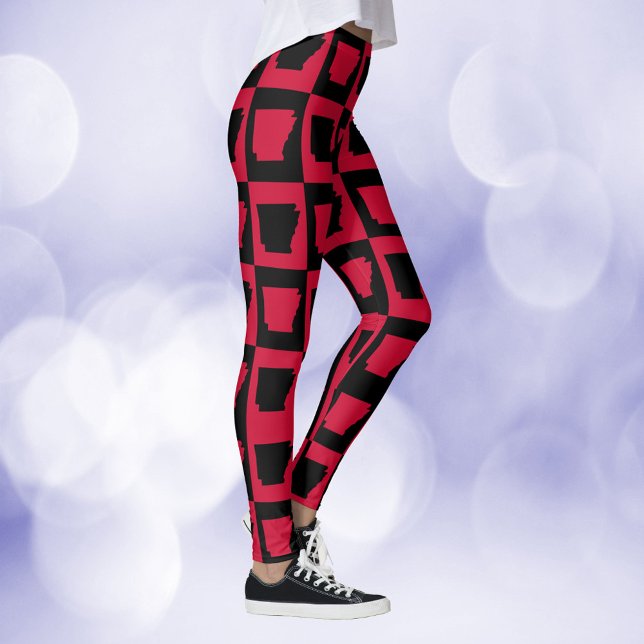 Arkansas Schwarz-Rot-Muster Leggings (A pair of leggings featuring a red and black pattern of Arkansas.)