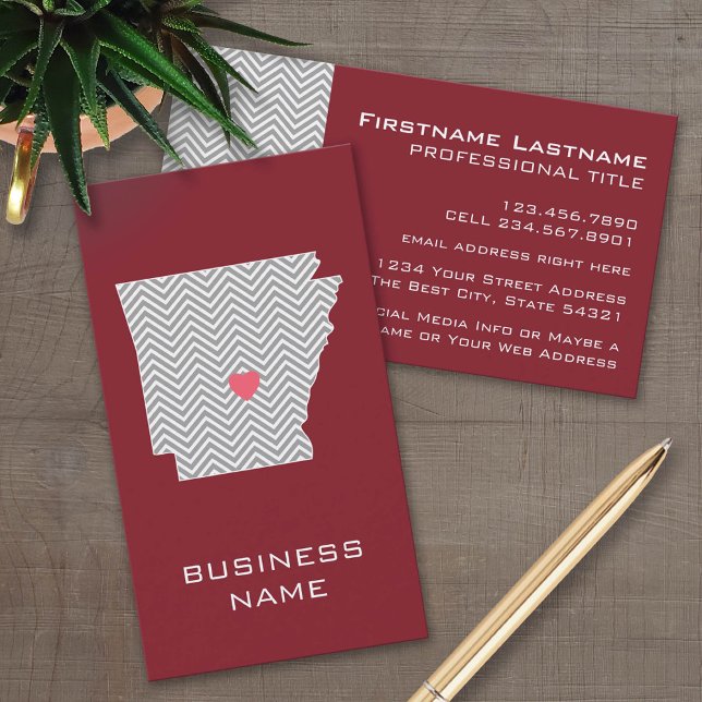 Arkansas-Staat-Karte mit benutzerdefiniertem Rotem Visitenkarte (Custom Business Card Template)