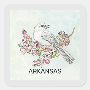 Arkansas Staat Vogel und Blume Quadratischer Aufkleber