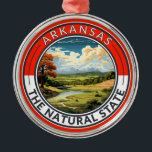 Arkansas Travel Art Abzeichen Ornament Aus Metall<br><div class="desc">Arkansas retro Vektorbewegungsdesign. Diese Retro-Art Reisen,  mit ihrer Mischung aus kühnen Farben und Vintagem Reiz,  ist so konzipiert,  dass sie ein Gefühl von Abenteuer inspiriere.</div>