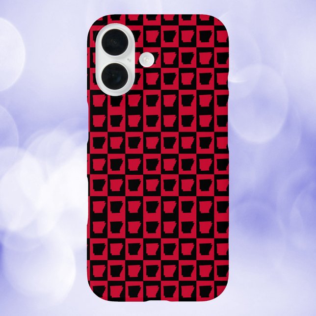Arkansas US-Staat Rot und Schwarzes Muster Case-Mate iPhone Hülle (A phone case with a red and black check pattern featuring the US State of Arkansas.)