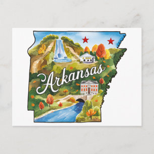 Arkansas USA State Vintage Wasserfarben in Staatsf Postkarte