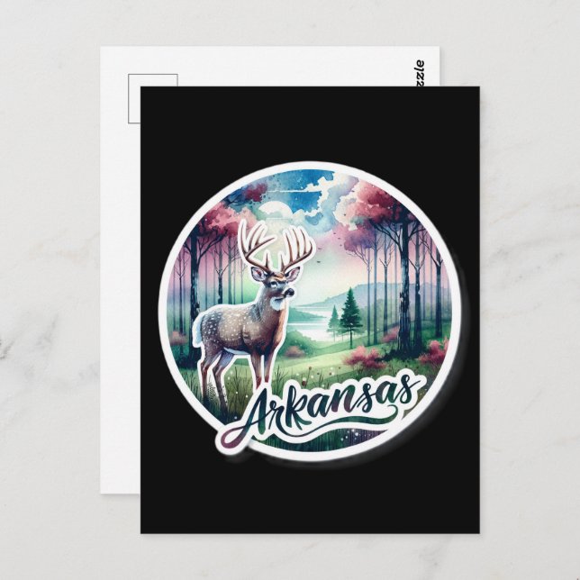 Arkansas, Weißschwanzhirsche, Postüberquerung Postkarte (Vorne/Hinten)