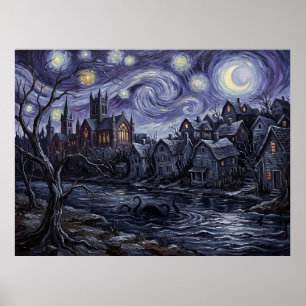 Arkham Massachusetts Sterner Nachthimmel Lovecraft Poster