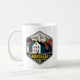 Arkham Miskatonic Fluss Stadt Vintage Reiseabzeich Kaffeetasse