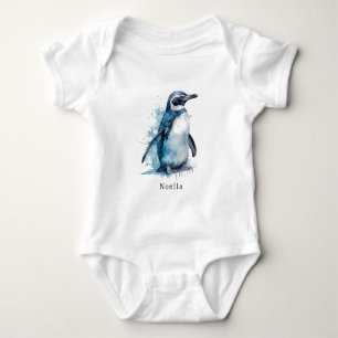 Arktis Azurblauer Wasserfarben-Pinguin, individuel Baby Strampler
