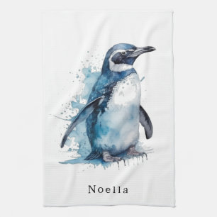 Arktis Azurblauer Wasserfarben-Pinguin, individuel Geschirrtuch