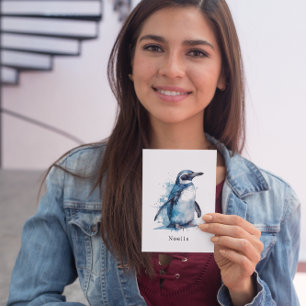 Arktis Azure Wasserfarben Pinguin, individuell Save The Date