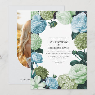 Arktis Blau, Frostkiefer & Wolkenmoos Hochzeit Einladung