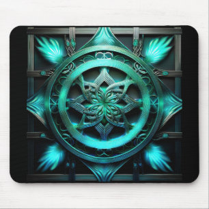 Arktis Blau Mandala Stil Fraktal im Rahmen Mousepad