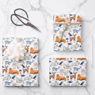 Arktis Muster Wasserfarbe Polartiere Seehund Walro Geschenkpapier Set