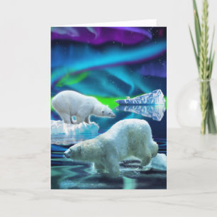 Arktische Eisbären u. Aurora-Kunst-Gruß-Karten Karte