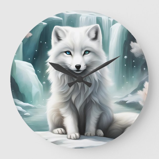 Arktische Fox Große Wanduhr (Vorderseite)