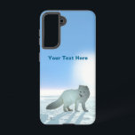 Arktische Fox Samsung Galaxy Hülle<br><div class="desc">Weiß auf Weiß. Ein digitales Bild eines Arktischen Fox (Vulpes lagopus) auf dem Polareis. Die Sonne hängt tief im hellblauen arktischen Himmel. Nicht an der Sonne starren, da es Ihren Augen schaden kann. Passen Sie Ihren eigenen Text an. Der Arktische Fox ist in tiefer Kälte bequem; er fängt nicht an...</div>