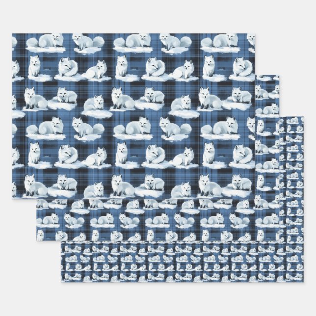 Arktische Füchse Winter Weihnachten Tartan Kariert Geschenkpapier Set (Set)