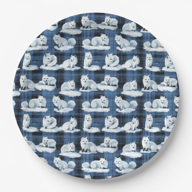 Arktische Füchse Winter Weihnachten Tartan Kariert Pappteller (Vorderseite)