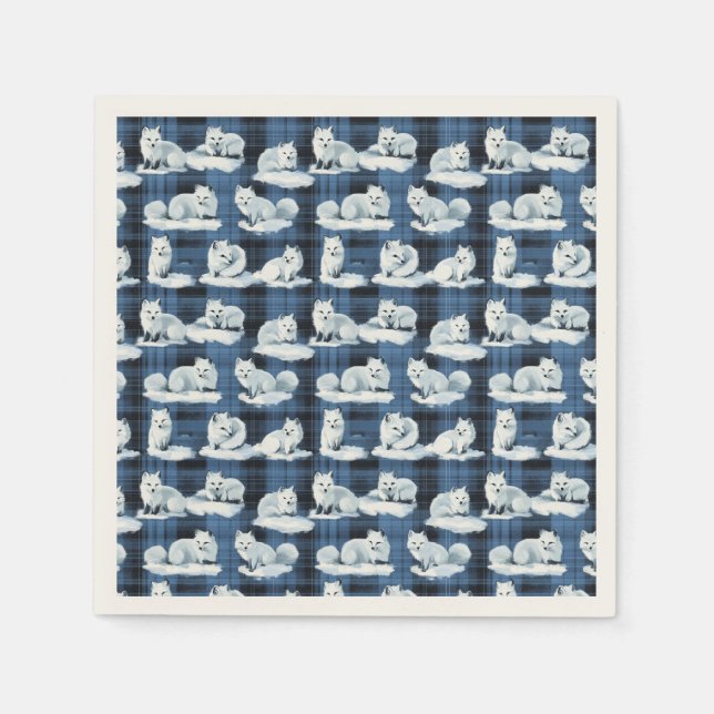 Arktische Füchse Winter Weihnachten Tartan Kariert Serviette (Vorderseite)