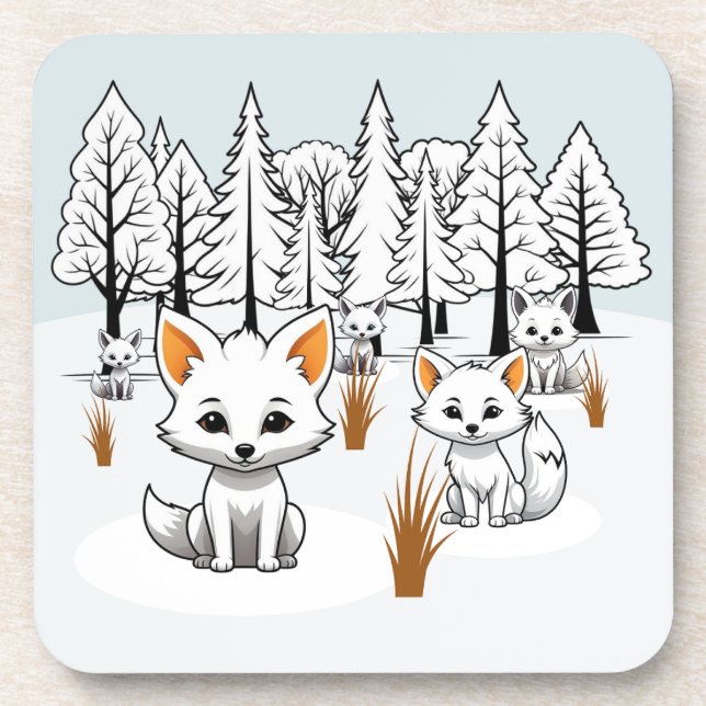 Arktische Füchse - Winterlandschaft Getränkeuntersetzer (Vorderseite)