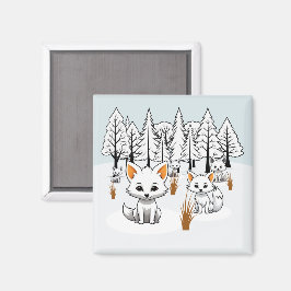 Arktische Füchse - Winterlandschaft Magnet