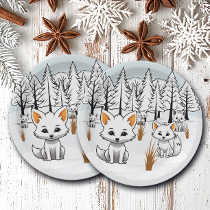 Arktische Füchse - Winterlandschaft Pappteller