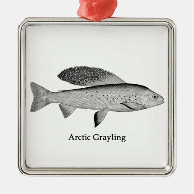 Arktische Grayling-Logo (Line Art) Ornament Aus Metall (Vorne)