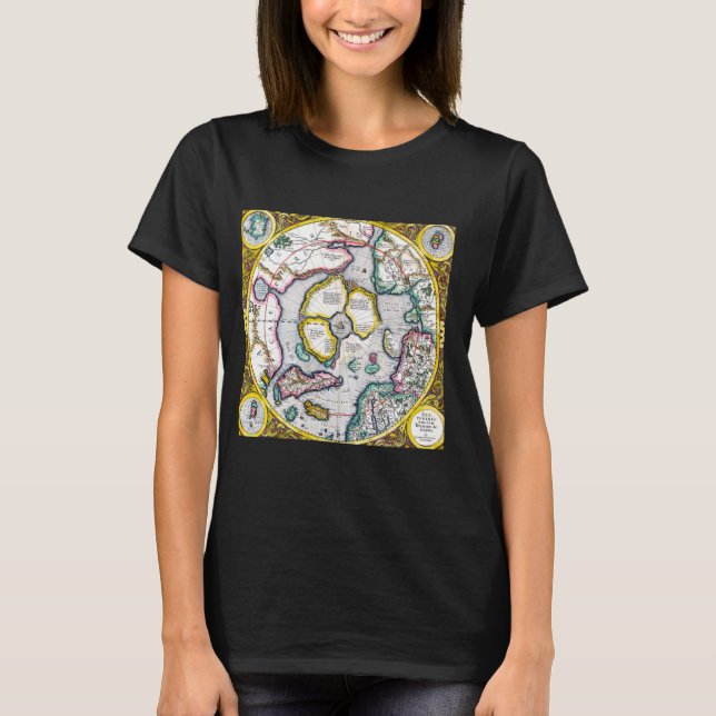 Arktische Karte Nordpol Gerardus Mercator Old Maps T-Shirt (Vorderseite)