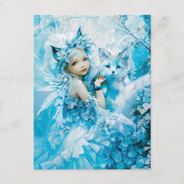 Arktische Mühle und Polar Fox am See Postkarte (Vorderseite)