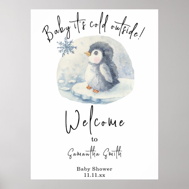 Arktische Penguin Begrüßung Babydusche Poster (Vorne)